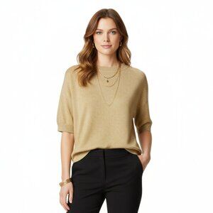 St John Santana Knit Woven Gold Vintage Short Sleeve Sweater M